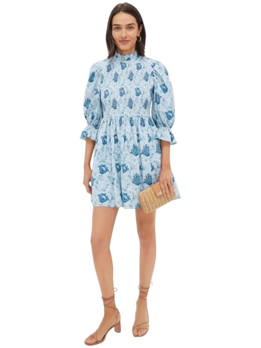 Tuckernuck Hyacinth House Teal Leafy Floral Smocked Larah Mini Dress NWT Size S